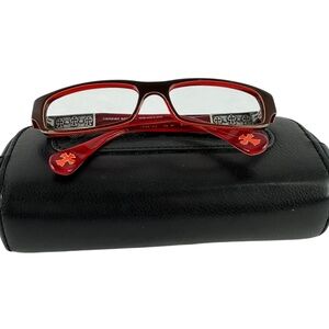 Rare genuine CHROME HEARTS Stroked acetate frames with leather case unisex HTF